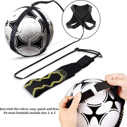 Football Kick Trainer Soccer Training Aids Hands Free Throw Sole Practice Equipment for Kids with Adjustable Belt Elastic Rope