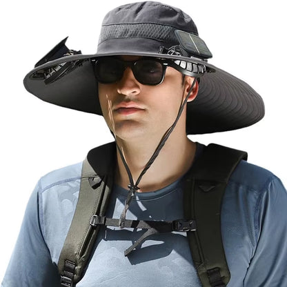 Wide Brim Solar Fan Outdoor Fishing Hat,Men Sun Hat with Solar Fan Fishing Hats,Solar Fan Hat Upf50+ Fan Hat