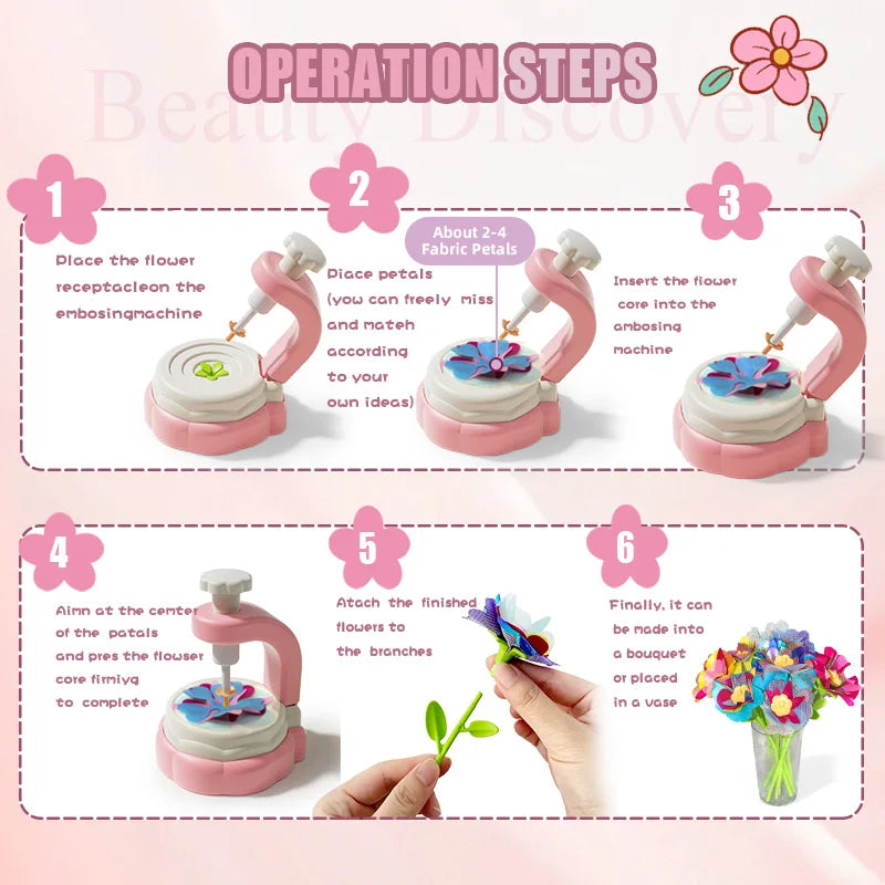 Fabric Flower Bouquets Toys DIY Craft Kits Toys for Kids Handmade Flowers Market Toy Girls Christmas Birthday Gift