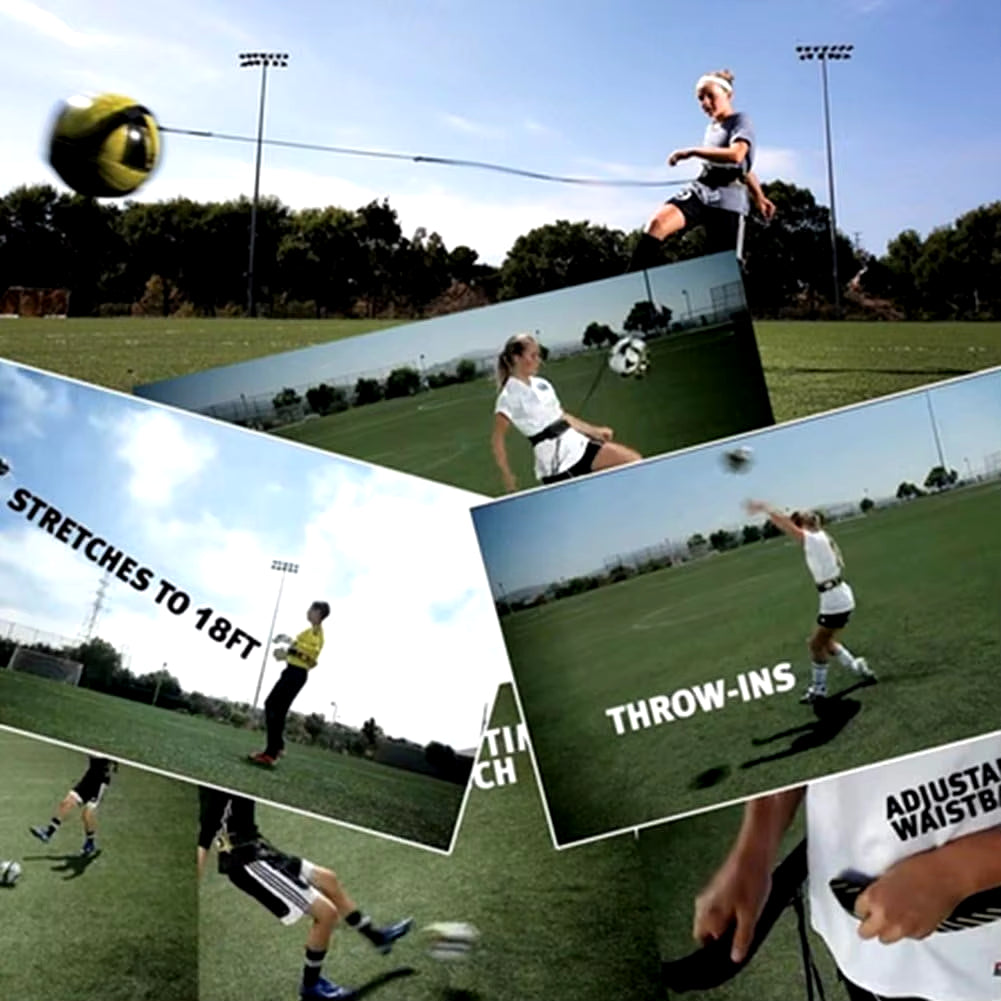 Football Kick Trainer Soccer Training Aids Hands Free Throw Sole Practice Equipment for Kids with Adjustable Belt Elastic Rope